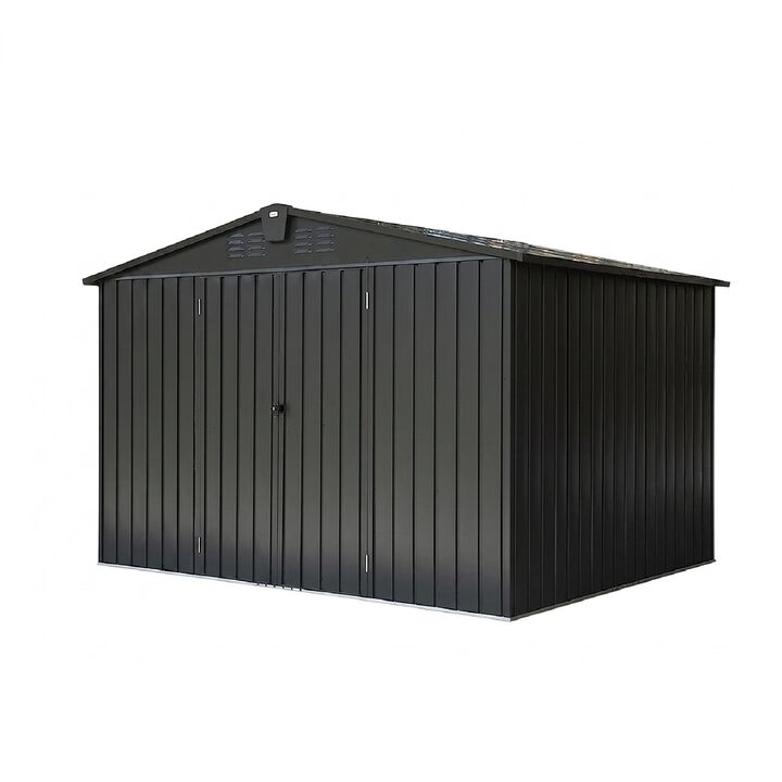 CLIHOME 10x8Ft Outdoor Metal Storage Shed,Patio Galvanized Steel Outdoor Storage Cabinet with Lock