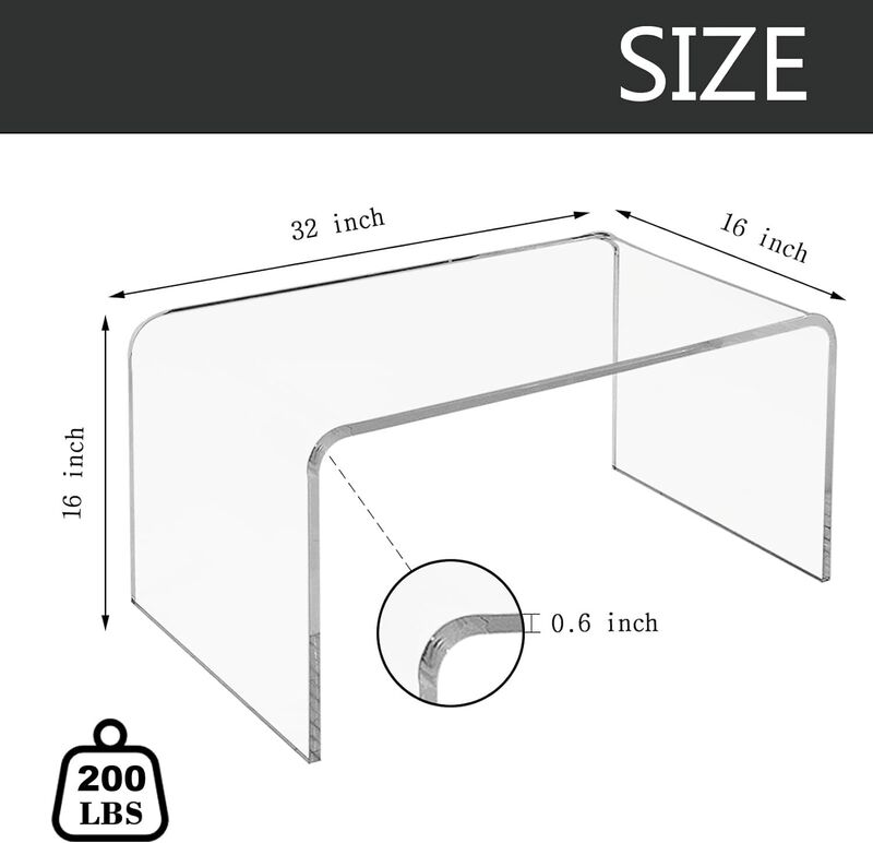 VDGPWA Premium Acrylic Coffee Table, 32"" L*16"" W *16"" H, 3/5"" Thick Clear Coffee Table for Living Room, Rectangle Lucite Cof