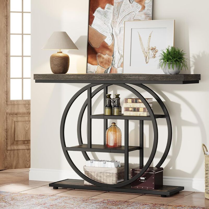 Tribesigns Industrial 4-Tier Wood Console Table image number 1
