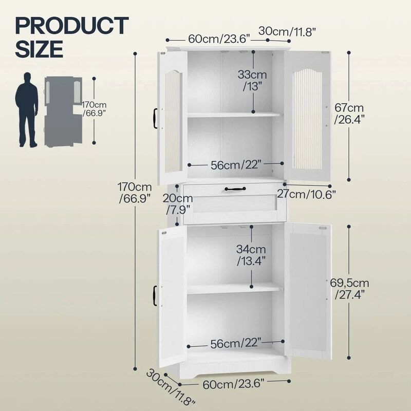 Freestanding Bathroom Floor Cabinet with Reeded Glass Door Design-White image number 2