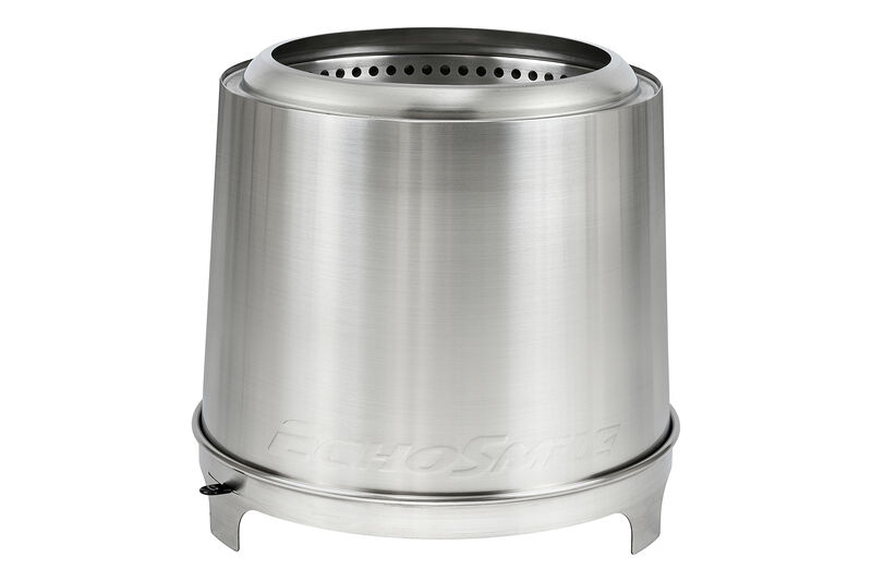 EchoSmile 5.9 in. Brushed Silver Stainless Steel Wood Outdoor Portable Tabletop Fire Pit