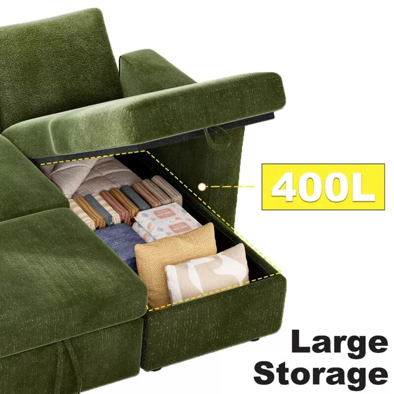 Chenille - 2 In 1 Pull Out Sleeper Sofa With Storage Chaise C Sectional ...