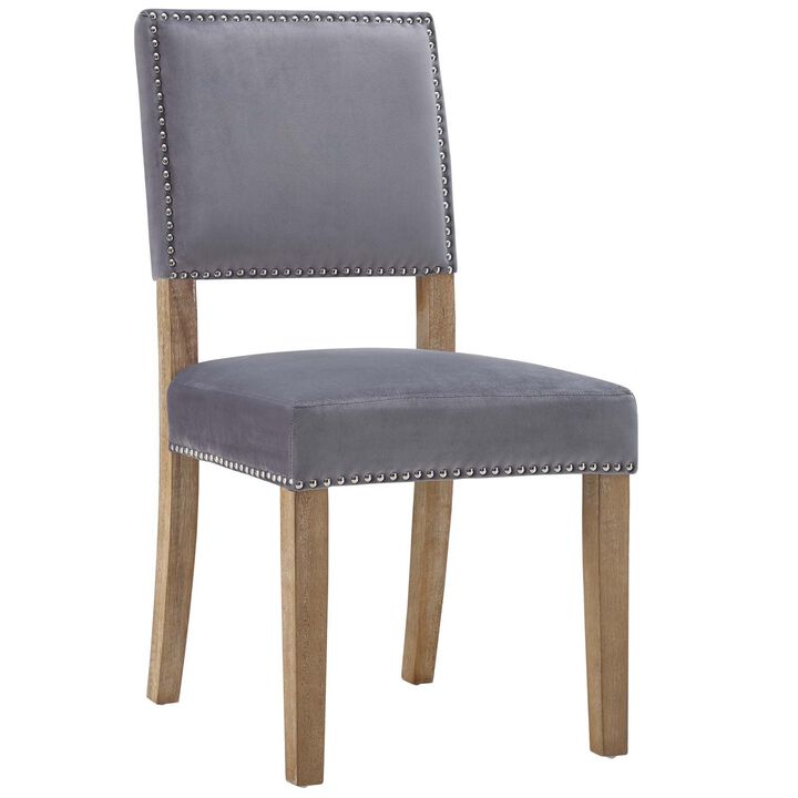 Modway Oblige Modern Farmhouse Performance Velvet Polyester Upholstered with Nailhead Trim, Dining Chair, Gray