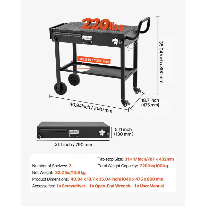 Outdoor Grill Cart Folding BBQ Prep Table with Wheels Magnetic Rack image number 2