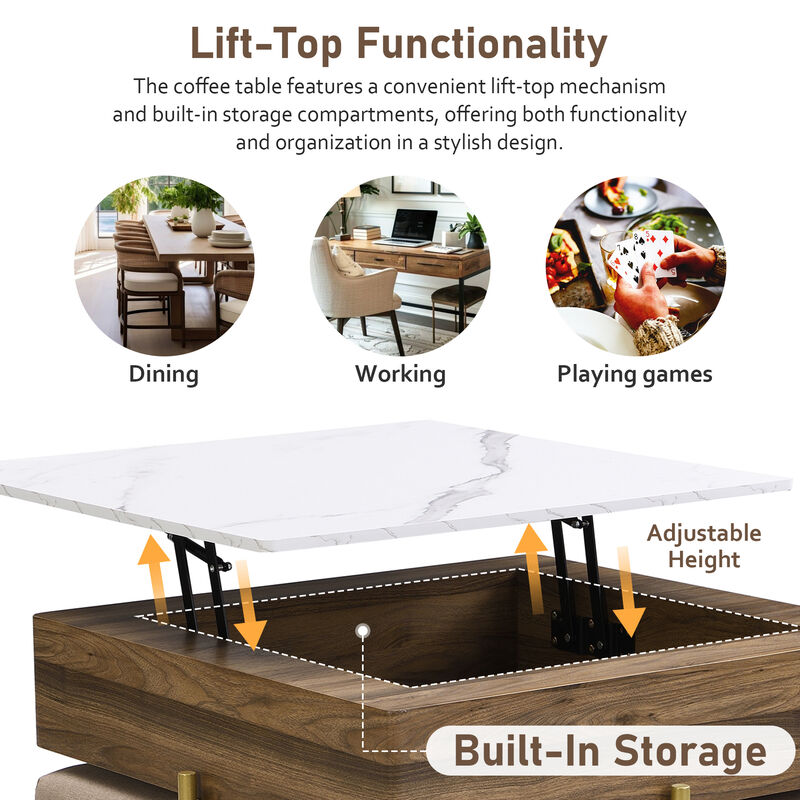 Merax Modern Square Lift-Top Coffee Table with 4 Ottomans Set