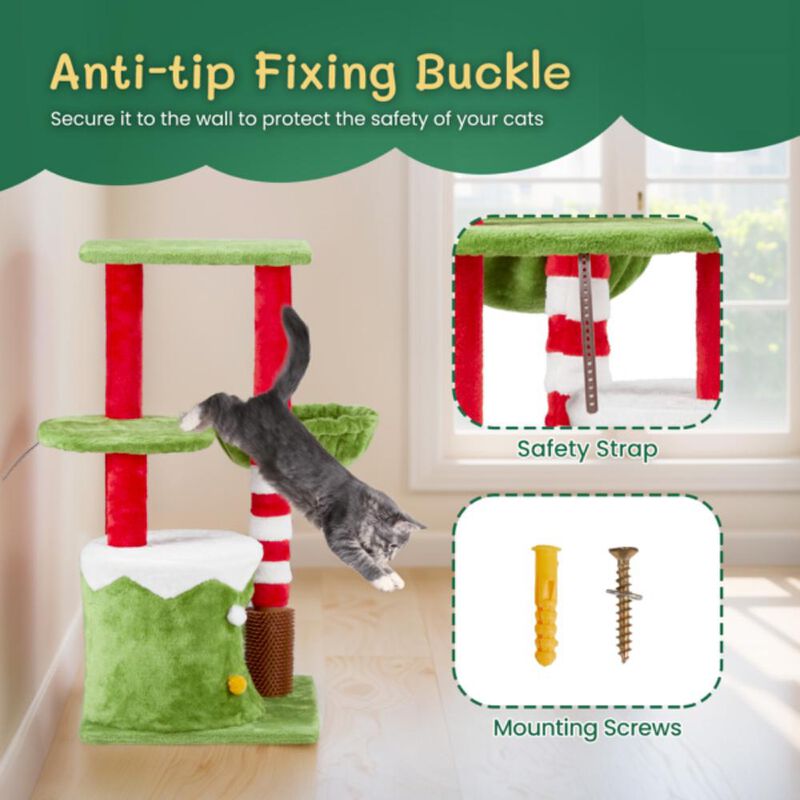 Cat Scratching Posts Tower with Condo & Hammock Multi-Level Playhouse for Cats