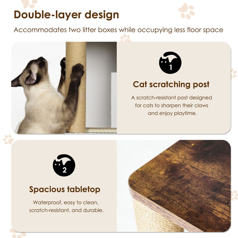 Double Cat Litter Box Enclouse,Cat Litter Cabinet,Double Litter Box Enclosure with Shelve image number 4