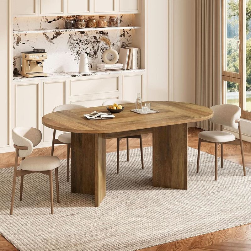 ShipItFurniture LITTLE TREE 63" Rustic Oval Dining Table with Metal Base image number 5