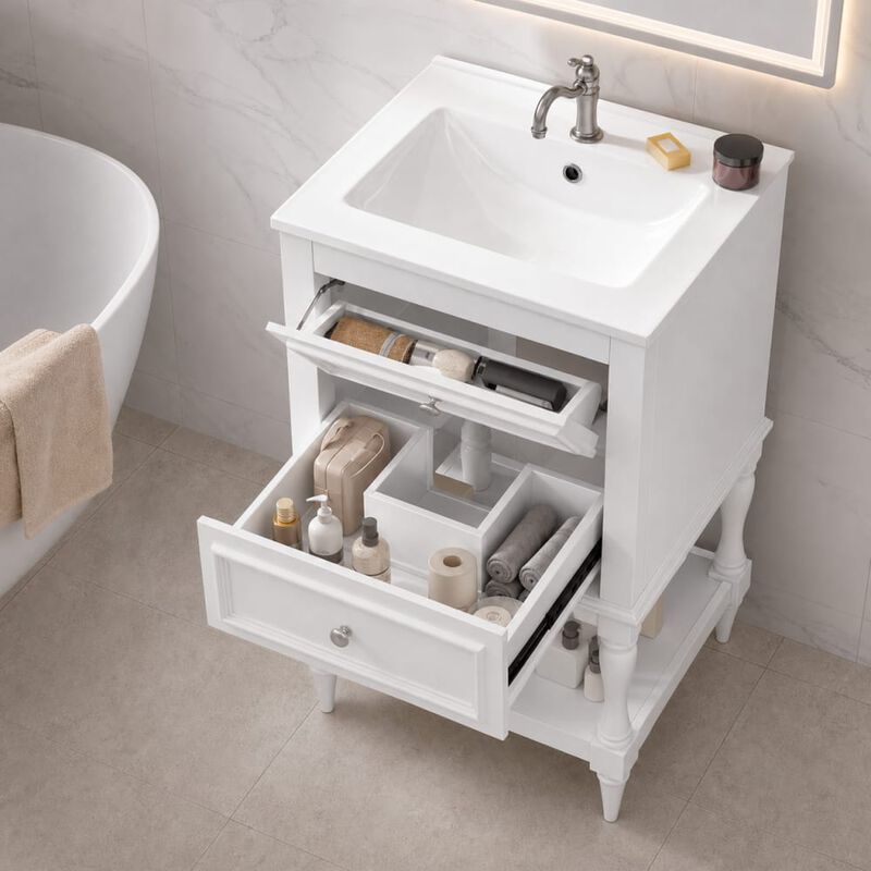 ELEMENT ACE 20 Inch Bathroom Vanity with Integrated Ceramic Sink, Freestanding Bathroom Cabinet with 2 Drawers and Open Shelf image number 2