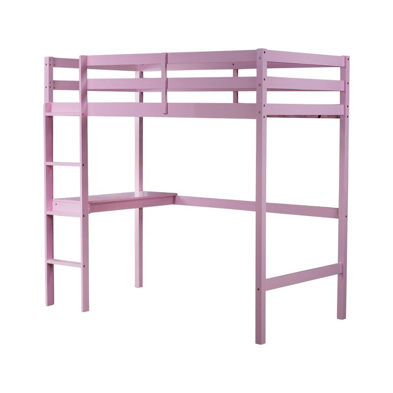 Whisen Twin High Loft Bed, Rubber Wood Loft Bed with Ladder, Safety Guardrail and built-in desk - Gray