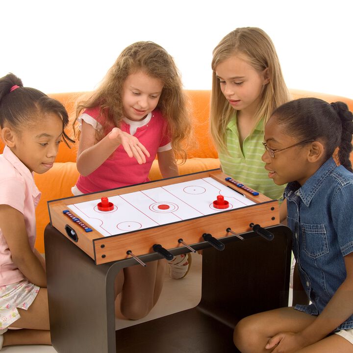 2 in 1 Multi Game Table with Air Hockey and Foosball for Indoor Outdoor Play-Light Brown