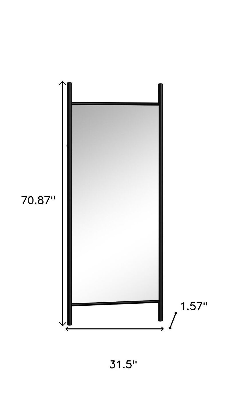 HomeRoots 71" Black Wood Leaning Ladder Framed Full Length Mirror image number 4