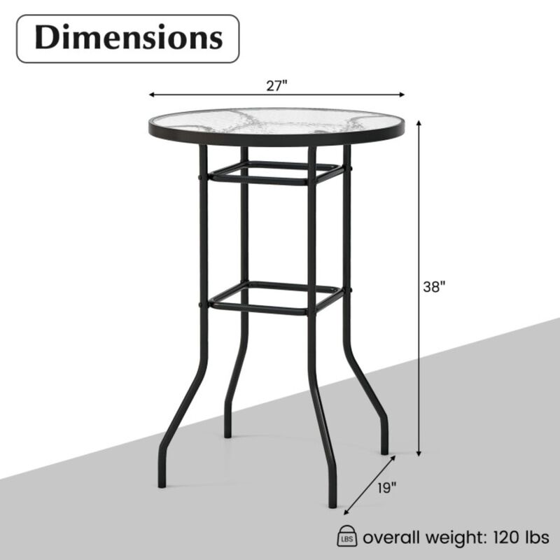 Hivvago 38 Inch Patio Bar Table with Tempered Glass Tabletop