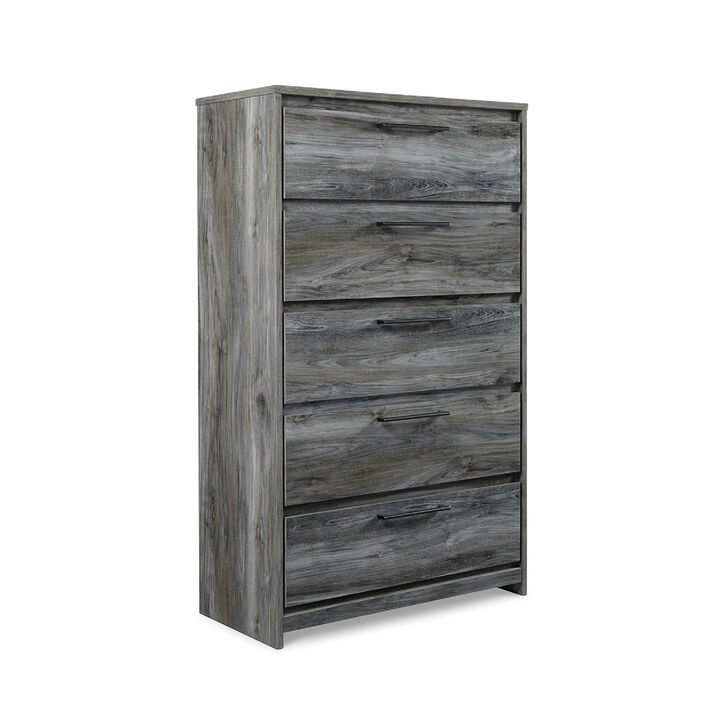 Bays Tall Dresser Chest, 5 Drawers, Modern Rustic Laminate Smoky Gray