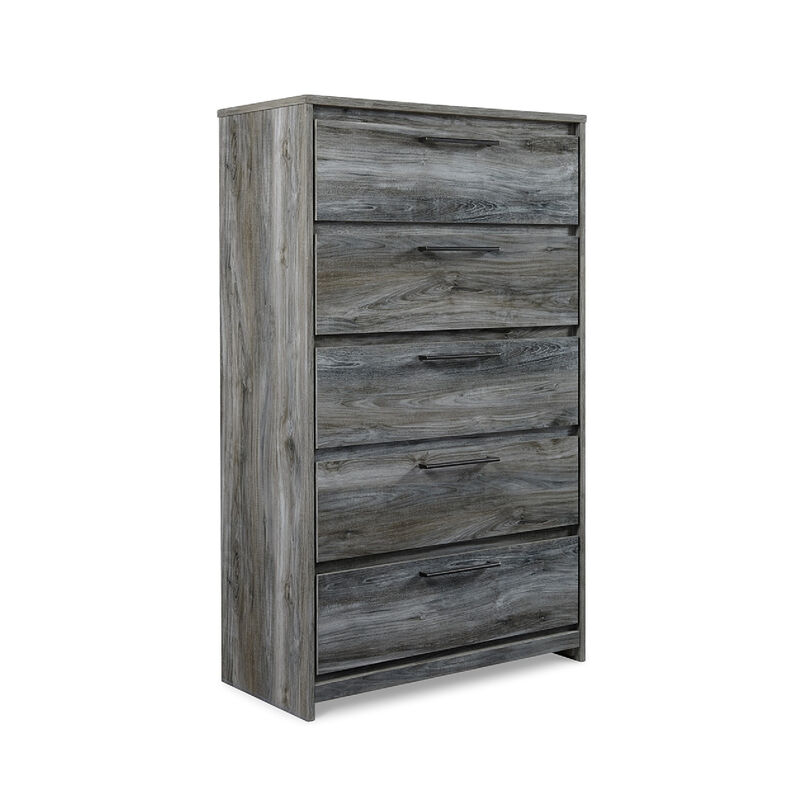 Bays Tall Dresser Chest, 5 Drawers, Modern Rustic Laminate Smoky Gray