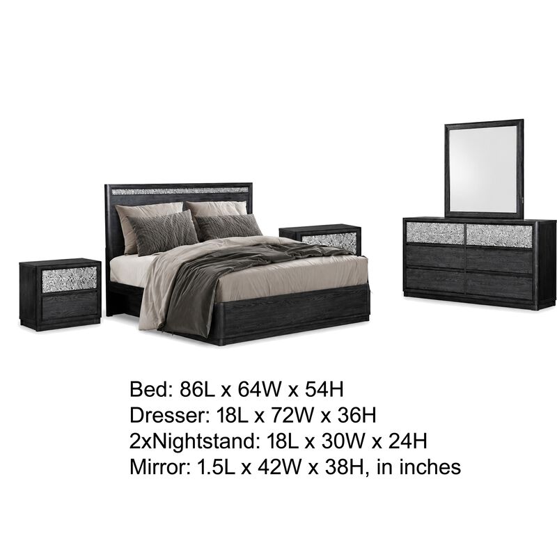 Zoko 5pc Queen Bedroom Set, USB Nightstand, Dresser Mirror, Gray Wood image number 7