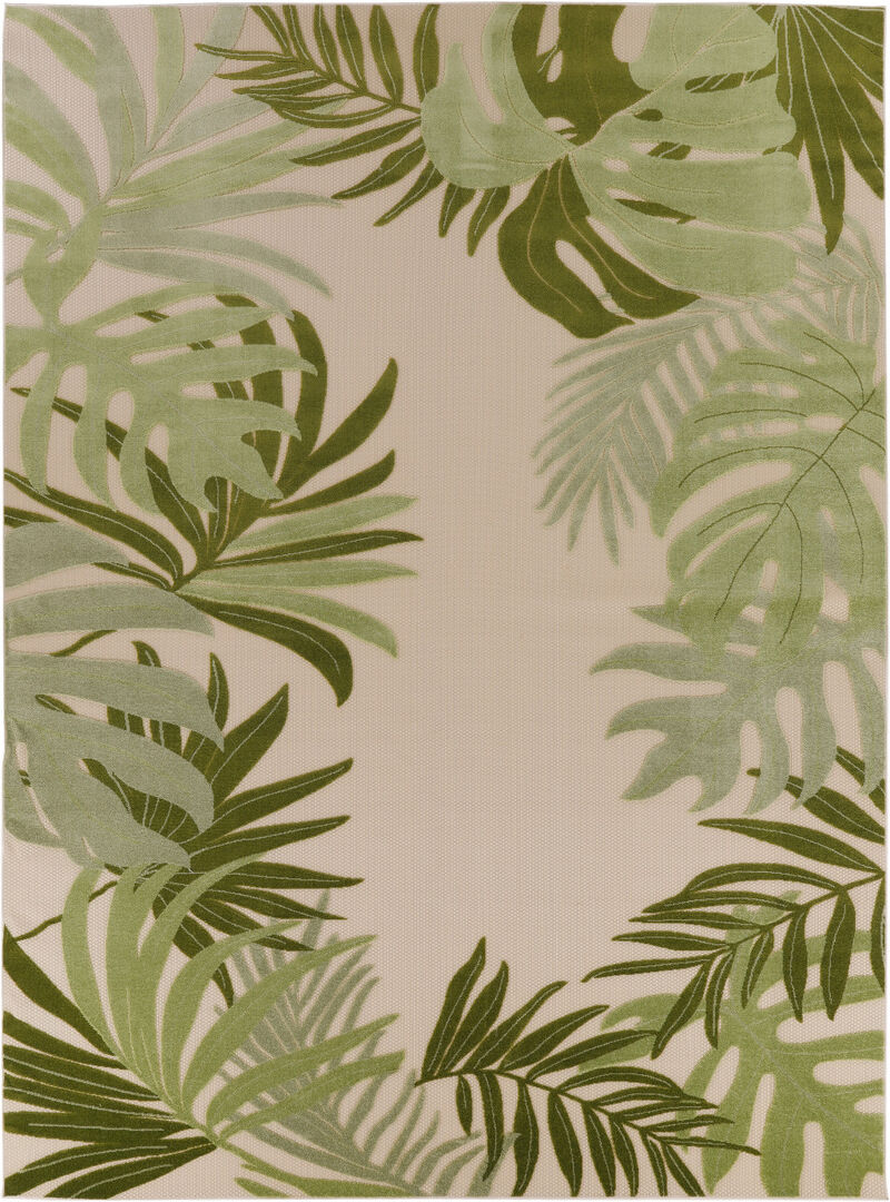 HomeRoots 8' X 11' Ivory And Green Palm Leaf Indoor Outdoor Area Rug image number 0