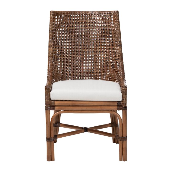 bali & pari Bella Rattan Dining Chair with Cushion - Handwoven Wicker Accent Side Chair with High Backrest, Coastal Boho Seating for Kitchen or Dining Area, Coffee Bean
