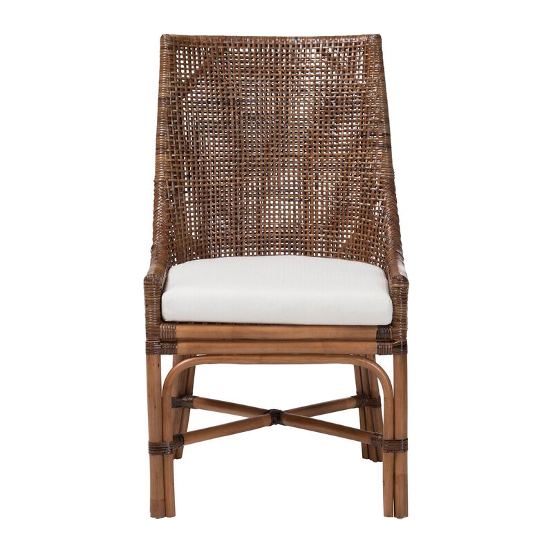 bali & pari Bella Rattan Dining Chair with Cushion - Handwoven Wicker Accent Side Chair with High Backrest, Coastal Boho Seating for Kitchen or Dining Area, Coffee Bean image number 1