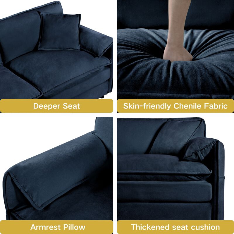 Deep Seat Sectional Sofa Cloud Couch with Ottoman,  Modern Chenille Comfy Love Seat Upholstered Modular L Shaped Couch,Grey image number 5