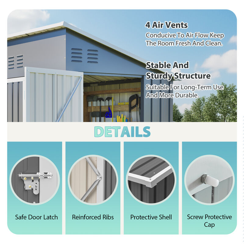 4x8 Slope-Roof Reinforced Storage Shed with Weatherproof Sloping Roof & 4 Air Vents image number 5