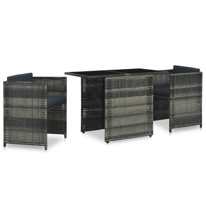 vidaXL 3 Piece Bistro Set with Cushions Poly Rattan Gray