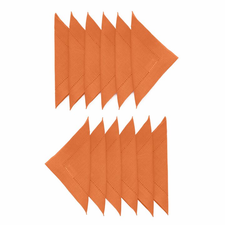 Solino Home 100% Pure Linen Cocktail Napkins 6 x 6 Inch Set of 12 - Classic Hemstitch