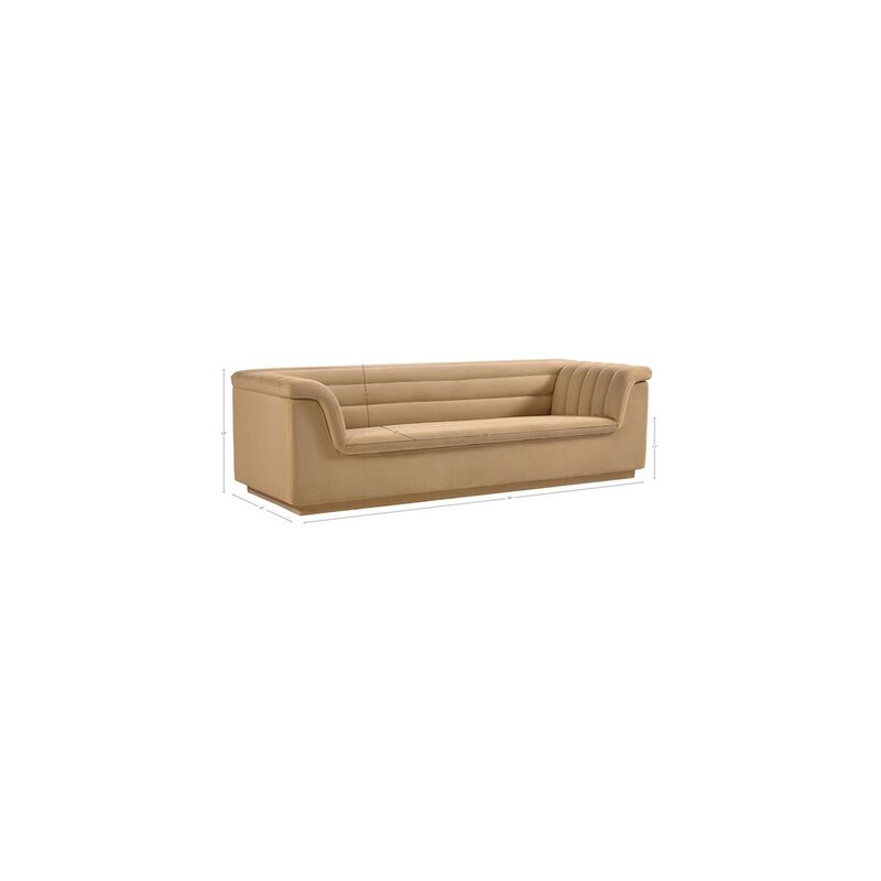 Meridian Furniture Cascade Camel Velvet Fabric Sofa