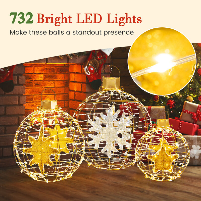 3 Pieces Pre-Lit Lantern Balls with Bright LED Lights and Ground Stakes