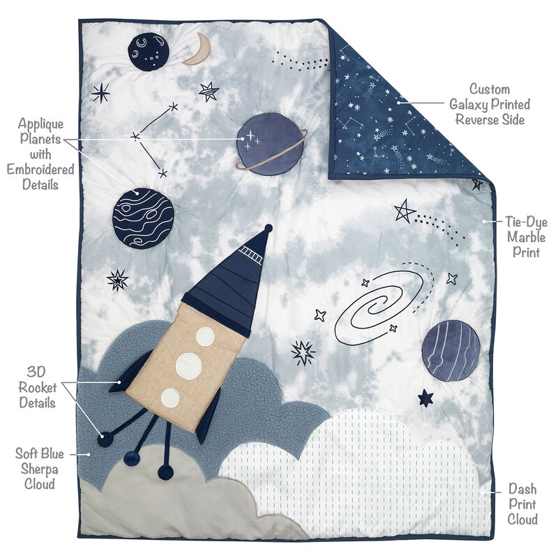 Lambs & Ivy Sky Rocket 5-Piece Blue Galaxy/Space Nursery Baby Crib Bedding Set