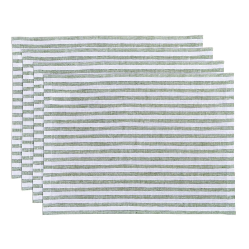 Solino Home Amalfi Stripe 100% Linen Placemats &ndash; Set of 4, 14 x 19 in, Machine Washable, Holiday and Everyday Dining