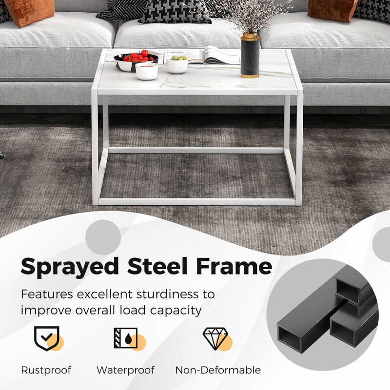Modern Square Coffee Table with Faux Marble Tabletop