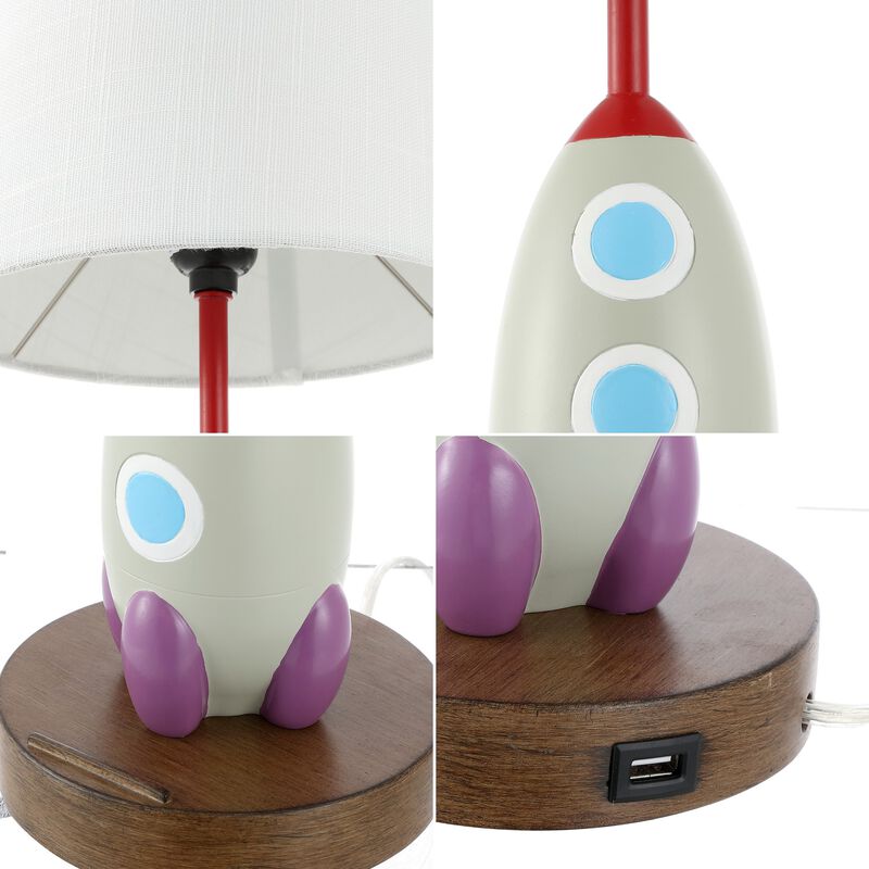 Houston Coastal Style Iron/Resin Rocket LED Kids' Table Lamp with Phone Stand and USB Charging Port