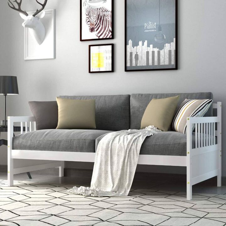 QuikFurn 2-in-1 Wood Daybed Frame Sofa Bed in White Finish