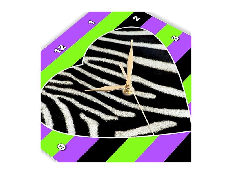 Punk Rockabilly Zebra Heart Purple Green Wall Clock 10 Inch Black Home Decor image number 3