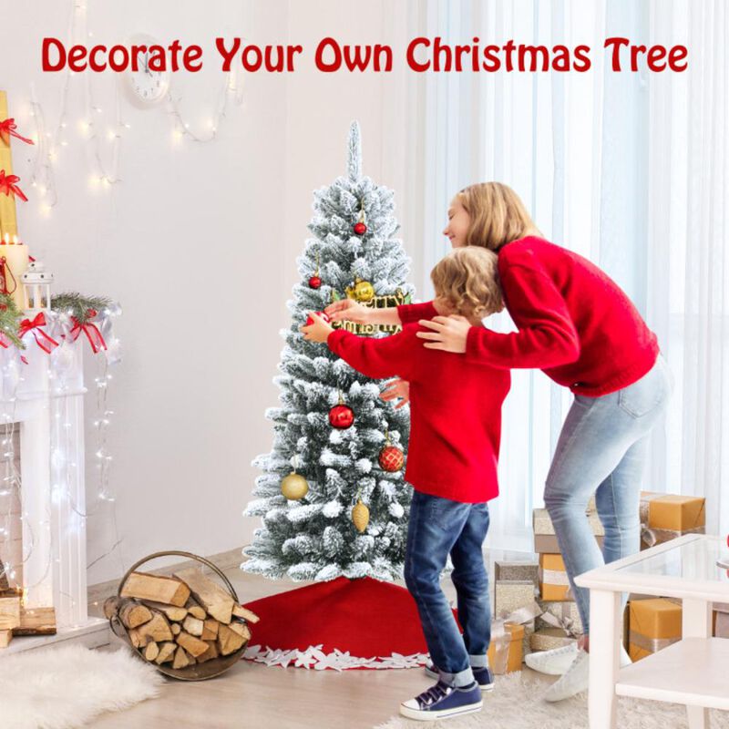 Hivvago Snow-Flocked Christmas Pencil Tree with Mixed Tips