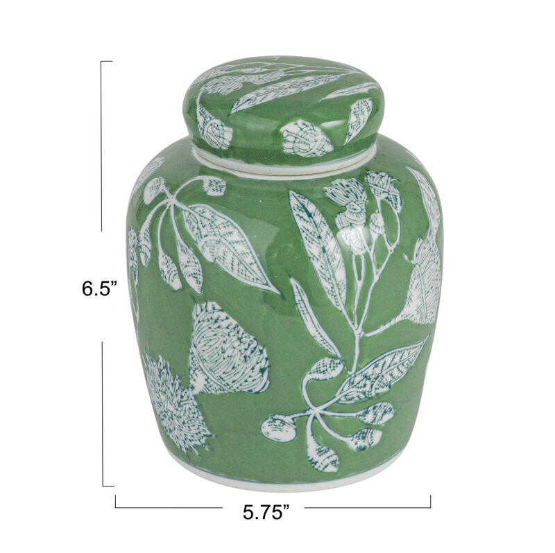 Decorative Ceramic Ginger Jar with Lid, Green image number 2