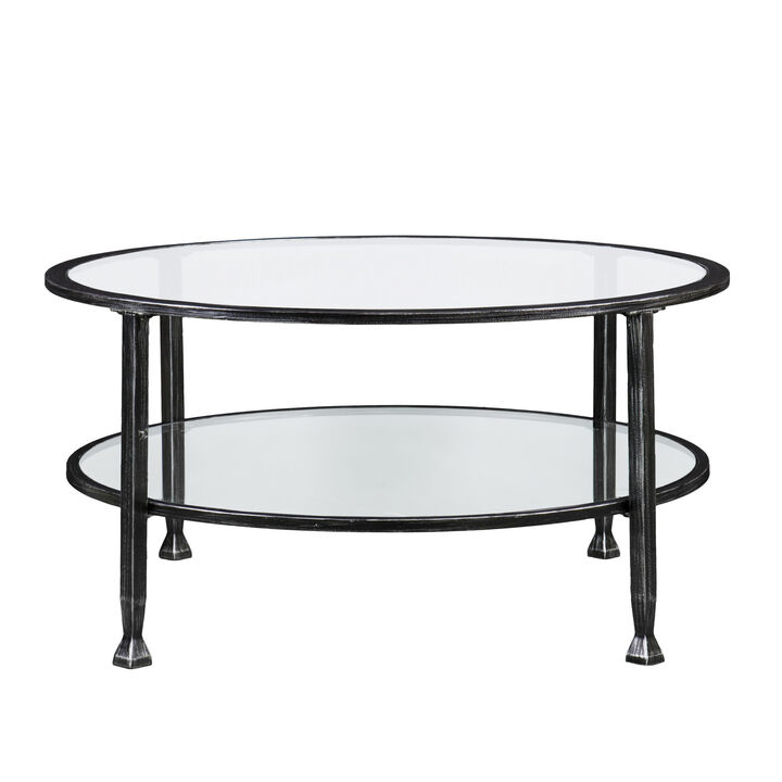 Hivvago 36 Inch Black Glass And Metal Round Coffee Table