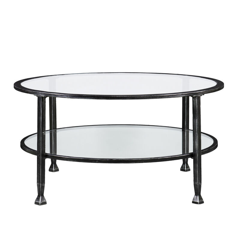 Hivvago 36 Inch Black Glass And Metal Round Coffee Table