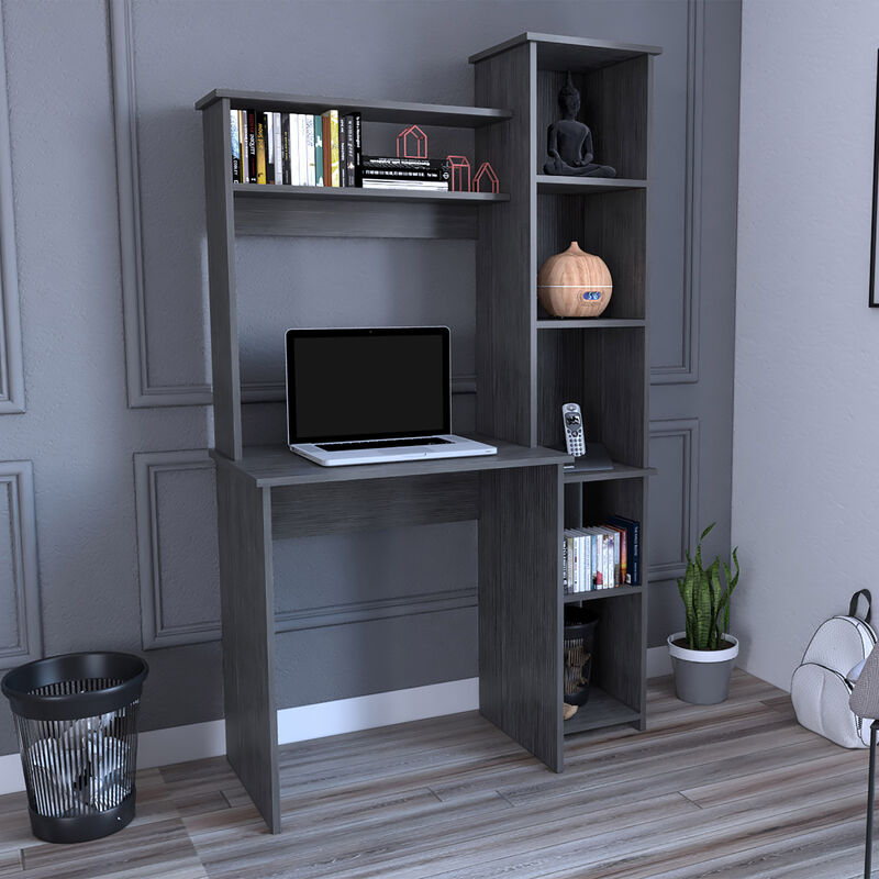 Streamdale Versailles Desk with Shelves and Cubbies - Smokey Oak