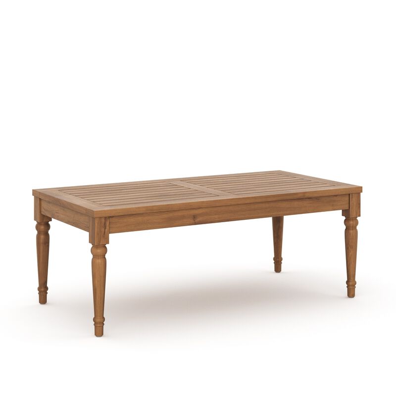 Pena Outdoor Coffee Table, 47 Inch Rectangular Slat Brown Acacia Wood - Benzara