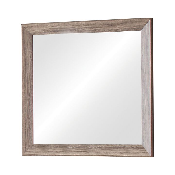 Mirror with Rectangle Wooden Frame and Washed Look, Brown-Benzara