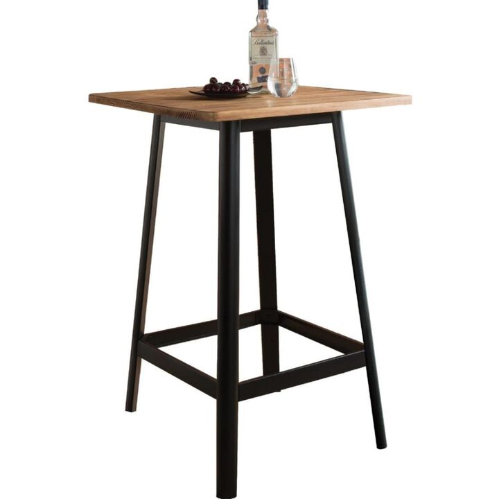 Transitional Square Shaped Wooden Bar Table With Metal Base, Black and Brown-Benzara