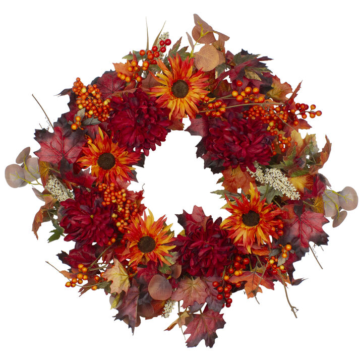 Leaves and Flowers Fall Harvest Wreath - 24-Inch  Unlit