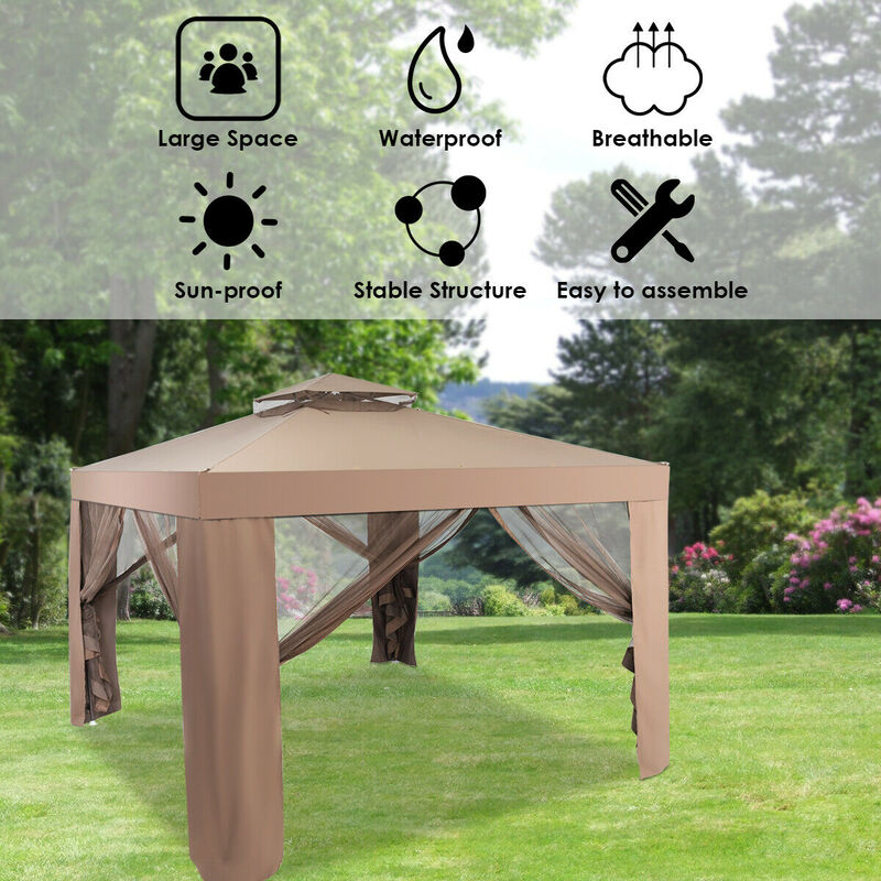 Canopy and Garden Structures Gazebo with Netting for Outdoors-Brown image number 5