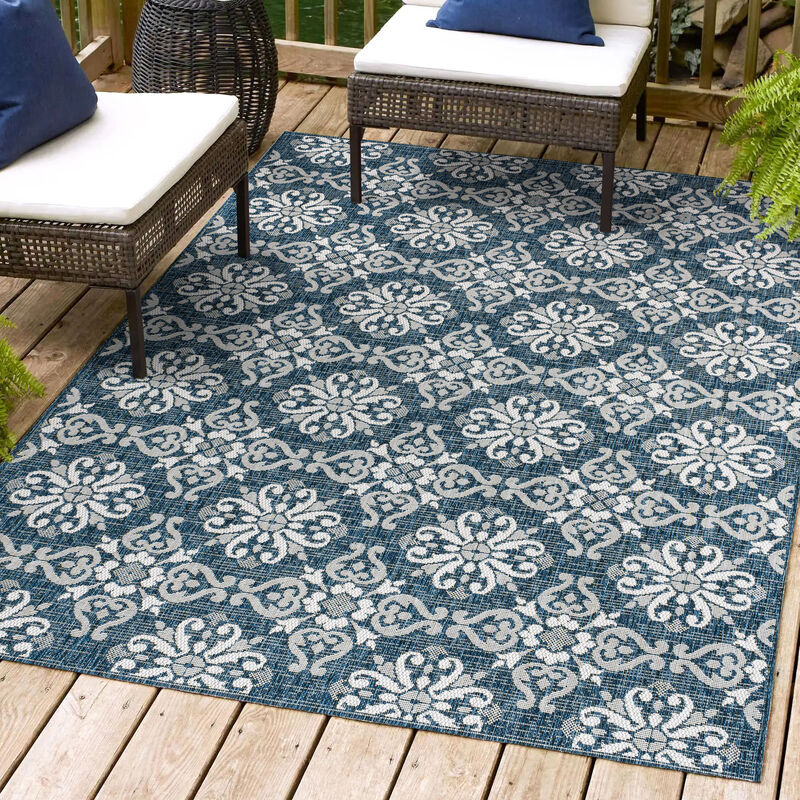 Amora Traditional Mediterranean Tile Design Indoor/Outdoor Area Rug
