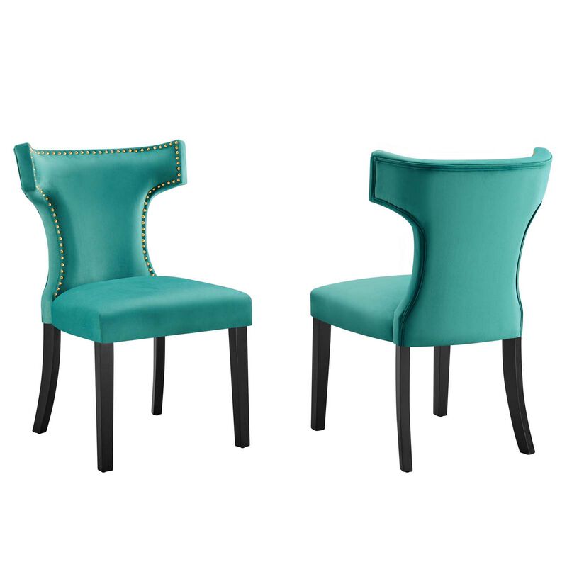 Curve Performance Velvet Dining Chairs - Set of 2-Benzara