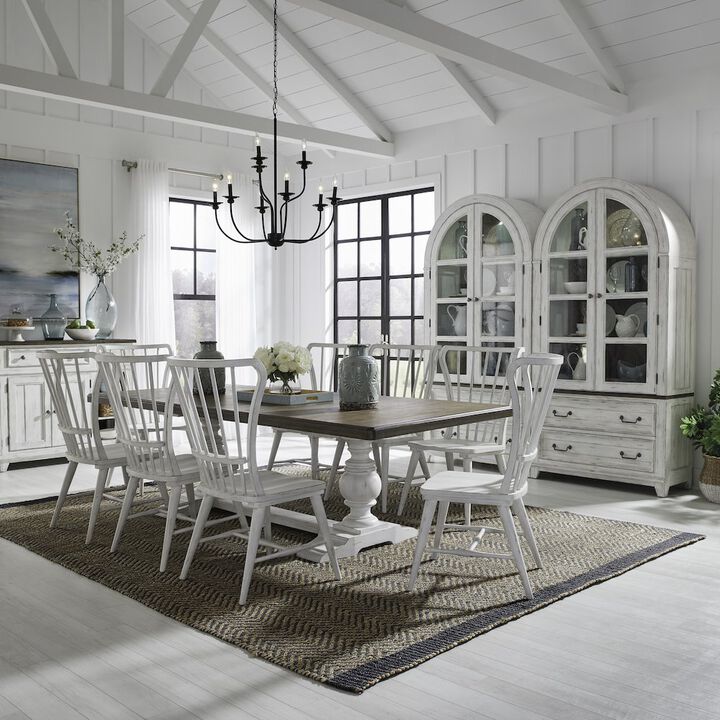Liberty Furniture River Place River Place 9 Piece Trestle Table Set - Riverstone White & Tobacco
