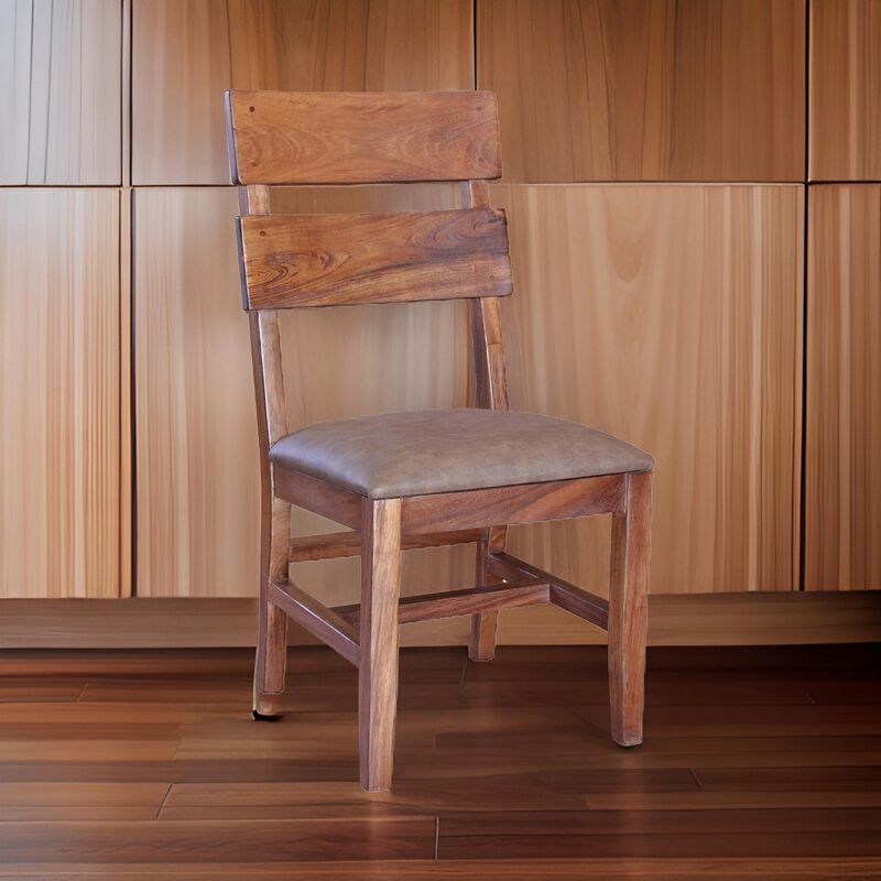 Umey 23 Inch Set of 2 Dining Chairs, Solid Wood Frame, Brown Faux Leather - Benzara