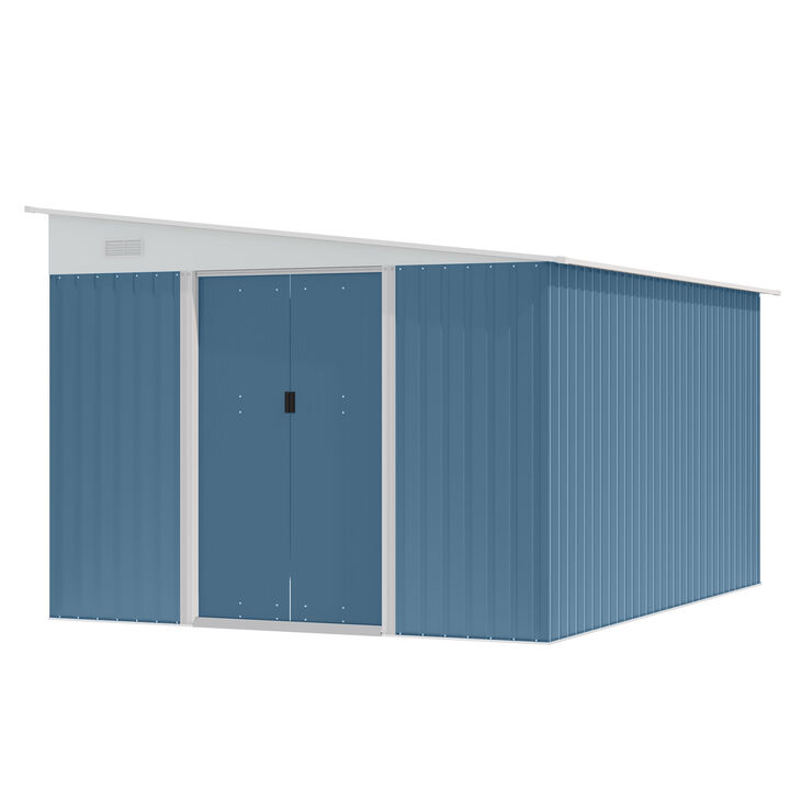 Outsunny 11' x 9' Outdoor Storage Shed, Galvanized Metal Utility Garden Tool House, 2 Vents and Lockable Door for Backyard, Bike, Patio, Garage, Lawn, Blue